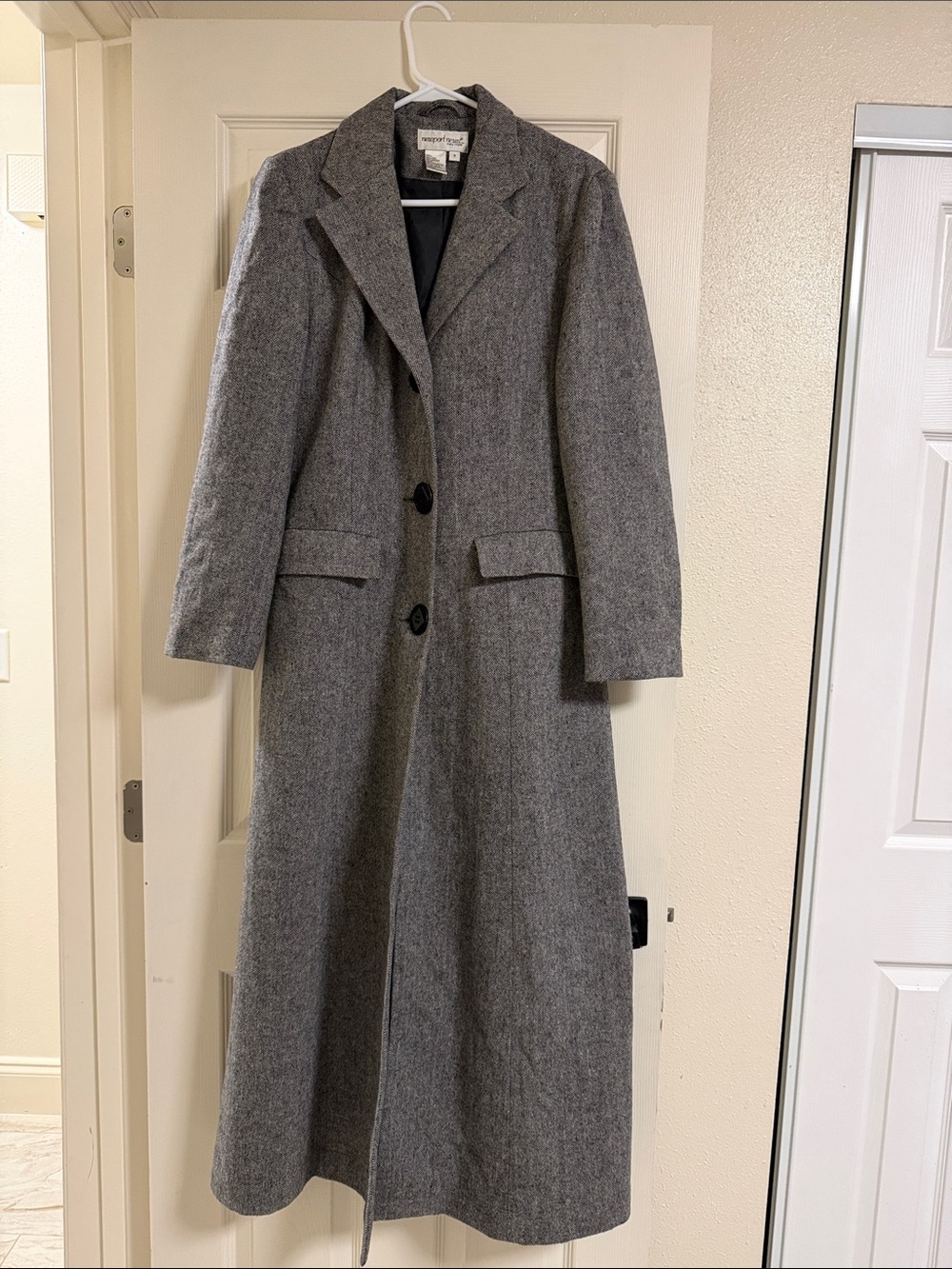 Newport News Long Gray Wool-Blend Trench Coat